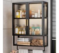 Armadietto portaoggetti da bagno a parete con ripiano aperto, in metallo, 2 ante, armadietto per medicinali in acrilico per la casa, elegante soluzione salvaspazio