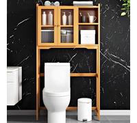 Armadietto portaoggetti da bagno in bambù, organizer salvaspazio con porta in acrilico, elegante portabiancheria marrone, massimizza lo spazio e l'eleganza (colore legno)