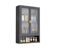 Armadietto portaoggetti da bagno nero con porta magnetica, pannello semitrasparente, ripiano regolabile, ideale per cucina e sopra il WC (40 x 14 x 70 cm)