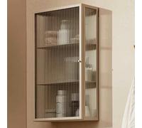 Armadietto portaoggetti da parete in vetro, struttura in metallo per bagno e cucina, elegante armadietto per medicinali con anta in vetro temperato, salvaspazio per la casa
