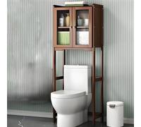 Armadietto portaoggetti in bambù sopra il WC, mensola da bagno autoportante con porta a ribalta, salvaspazio, per riporre il bagno (marrone)