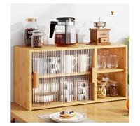 Armadietto portaoggetti in legno giallo multi strato con 2 ante scorrevoli in vetro, per dispensa della cucina e cibo soluzione elegante per la casa