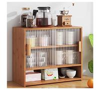 Armadietto portaoggetti in legno multistrato, mini dispensa da cucina con ante scorrevoli in vetro, colore marrone, Credenza per l'organizzazione degli alimenti, elegante vetrina da banco dal design