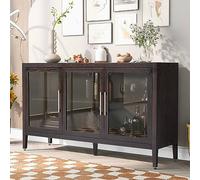 Armadietto portaoggetti in stile retrò con ante con motivo antico, tavolo consolle in legno con ripiano, credenza con design ad angolo curvo, per corridoio, ingresso, soggiorno (nero) (marrone 056)