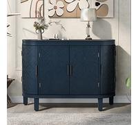 Armadietto portaoggetti in stile retrò con ante con motivo antico, tavolo consolle in legno con ripiano, credenza con design ad angolo curvo, per corridoio, ingresso, soggiorno (nero) (blu navy)