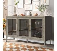 Armadietto portaoggetti in stile retrò con ante con motivo antico, tavolo consolle in legno con ripiano, credenza con design ad angolo curvo, per corridoio, ingresso, soggiorno (nero) (grigio 056)