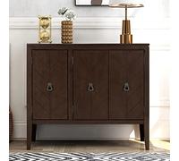 Armadietto portaoggetti in stile retrò da 119,9 cm, con ante con motivo antico, tavolo consolle in legno con ripiano, credenza con design ad angolo curvo, per corridoio, ingresso, soggiorno (blu