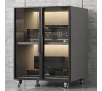 Armadietto portaoggetti moderno grigio con anta in vetro, ripiani regolabili, elegante e piccolo, supporto per TV, gestione dei cavi, rack audio a 2 livelli per componenti stereo (54 x 52 x 75 cm)