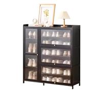Armadietto portaoggetti moderno in rattan di bambù con anta, autoportante, stretto, per ingresso, design salvaspazio per tacchi e stivali, elegante finitura nera
