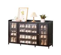 Armadietto portaoggetti moderno in rattan di bambù con anta, autoportante, stretto, per ingresso, salvaspazio, per corridoio, elegante design nero
