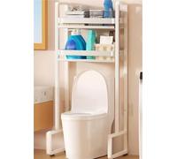 Armadietto portaoggetti per WC, salvaspazio, con ripiani regolabili, design a 2 ripiani, si adatta alla maggior parte dei servizi igienici, elegante finitura bianca