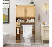 Armadietto portaoggetti sopra il WC, in rattan, con 2 porte in rattan e porta WC salvaspazio, per bagno, bagno, lavanderia