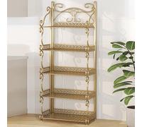 Armadietto portaoggetti stretto in metallo, libreria pieghevole a 3 ripiani, per casa, ufficio, camera da letto e soggiorno, non richiede montaggio, libreria portatile (oro, 111 cm)