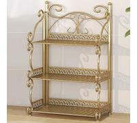 Armadietto portaoggetti stretto in metallo, libreria pieghevole a 3 ripiani, per casa, ufficio, camera da letto e soggiorno, nessun montaggio richiesto, libreria portatile (oro, 65 cm)