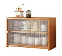 Armadietto portaoggetti vintage in bambù, 2 ante scorrevoli in vetro, dispensa per spezie e tazze, eleganti maniglie in ottone, ecologico (B 55 cm)