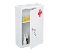 relaxdays Armadietto Pronto Soccorso, Cassetta Medica, 2 Scomparti, Kit Medicinali, da Muro, 32x21,5x8 cm, Bianco/Rosso, Ferro