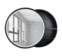 Armadietto rotondo da parete con luce LED, contenitore in legno per cosmetici da camera da letto, elegante specchio per trucco illuminato per toelettatura e nizing del bagno