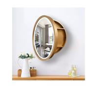 Armadietto rotondo per medicinali da bagno con specchio, 50/60/70 cm, montaggio a parete, in legno massello, con specchio, armadio portaoggetti (D50 cm/20 pollici) per arredamento domestico