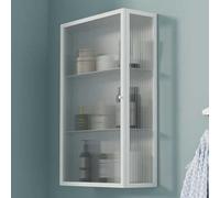 Armadietto salvaspazio da parete in vetro con struttura in metallo per bagno e cucina, elegante armadietto per medicinali con anta trasparente per un elegante spazio e conservazione
