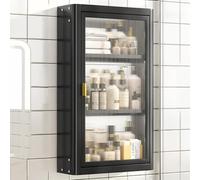 Armadietto sospeso a 2 4 strati sopra il WC, armadietto per medicinali, con 2 ante in acrilico, ripiano multi livello, per cucina, dispensa e bagno, senza trapano, nero