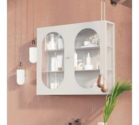 Armadietto sospeso da parete in metallo per medicine, elegante porta in vetro, per bagno, salvaspazio, per cosmetici ed essenziali.