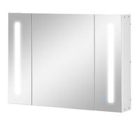 Armadietto Specchiera da Bagno con 3 Armadietti 90x15x65 cm 3 Ripiani e Luce LED Bianco