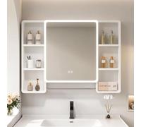 Armadietto Specchio Bagno con LED e Illuminazione, Armadietto Bagno | Specchiera Contenitore Moderna con Ripiani Aperti, Sistema Antiappannamento e Portasciugamani per Parete(White,L100cm/39.3in)