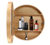 Armadietto Specchio da Parete Rotondo in Legno per Bagno 50/60/70cm - Specchio di Vanità con Funzione di Stoccaggio - Salvaspazio (Wood, 50cm/19.6in)