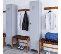 Armadietto Spogliatoio Armadio Sporco Pulito 2 Posti In Lamiera Di Acciaio Salvaspazio Con Chiave Ripiano Appendiabiti Ganci e Porta Cartellino Per Interno Lavoro Piscina 180 x 33 x 68.5 Cm Grigio