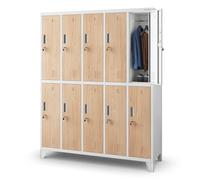Jan Nowak Armadietto spogliatoio Armadio metallico con 10 Scomparti Fessure di ventilazione Rivestimento in polvere 172 cm x 136 cm x 45 cm (Bianco-Aspetto Legno)