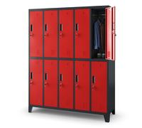 Jan Nowak Armadietto spogliatoio Armadio metallico con 10 Scomparti Fessure di ventilazione Rivestimento in polvere 172 cm x 136 cm x 45 cm (Antracite-Rosso)