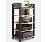 Armadietto stereo in noce - Supporto multimediale multipiano AV Componente Rotolamento Audio Tower da pavimento Rack per lettore CD Scaffale angolare regolabile 5 livelli Rack audio HiFi