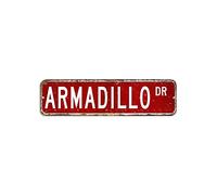 Armadillo, cartello stradale in metallo con cucciolo, 7,6 x 30,5 cm, personalizzabile, antiruggine, per caffetterie, bar, pub, negozi, grotte degli uomini