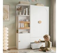 Armadio 125 x 50 x 180 cm, doppia anta, nicchie aperte, 2 cassetti, bianco | Le aree aperte e chiuse mantengono visibili e nascoste allo stesso tempo, disposizione controllata per tutto il giorno.