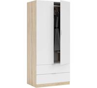Armadio Guardaroba 2 Ante 2 Cassetti Barra Appendiabiti 80x52x180 Bianco Rovere