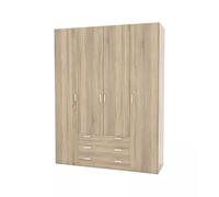 ARMADIO 4 ANTE BATTENTI "SPACE" CON 3 CASSETTI EFFETTO QUERCIA 154X49,5X200,4...