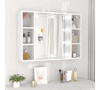 Armadio a specchio con LED bianco in legno 76 x 15 x 55 cm con sei scomparti, montaggio a parete, interfaccia USB per bagno, design moderno, pratico spazio e visione chiara