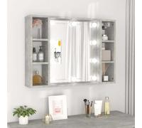 Armadio a specchio con LED grigio cemento in legno 76 x 15 x 55 cm con sei scomparti, porta USB, montaggio a parete, moderno spazio per bagno e camera da letto