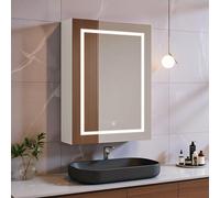 Armadio a specchio da bagno con illuminazione LED e interruttore tattile, singola porta, 50 x 15 x 70 cm, 3 colori e dimmibili, ripiano regolabile, bianco