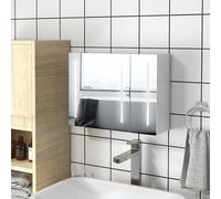Armadio a specchio da bagno Kleankin con luce a LED 90x15x70 cm bianco brillante