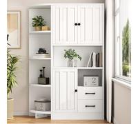 Armadio ad angolo, vetrina da soggiorno con 3 armadi + 2 cassetti, scaffalature per libri da soggiorno, armadi alti con un totale di 14 aree di stoccaggio, credenza, bianco, 104 x 35 x 155 cm