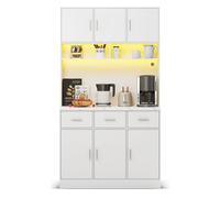 Armadio alto, 100 x 40 x 180 cm, buffet multifunzione con illuminazione a LED con telecomando, cassetti, ripiani regolabili, armadio da cucina, fori di gestione dei cavi e prese (bianco)