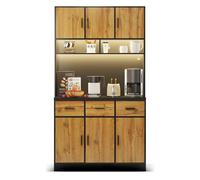 Armadio alto, 100 x 40 x 180 cm, buffet multifunzione con illuminazione a LED con telecomando, cassetti, ripiani regolabili, armadio da cucina, fori di gestione dei cavi e prese (marrone)