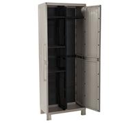 TOOMAX Armadio Portascope Wood Midi 65x37x173h cm in plastica resistente effetto legno grigio tortora, con 4 ripiani regolabili, piedini e predisposizione per lucchetto, ideale per ripostigli e garage