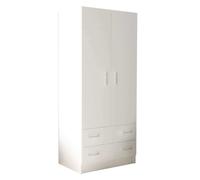 ARMADIO ALTO MODERNO 2 ANTE 2 CASSETTI GUARDAROBA CAMERA IN LEGNO BIANCO MOD.POP