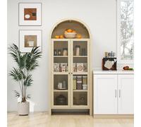 Armadio alto multiuso con 2 ante in vetro acrilico e ripiani aperti, a forma di arco, per soggiorno, camera da letto, 79 x 39,5 x 178 cm, colore naturale