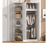 Armadio angolare con ripiani, 90 x 55 x 170 cm, in MDF, bianco | Spazio salvaspazio, ripiani aperti, pratica barra appendiabiti, versatile per camera da letto e spogliatoio