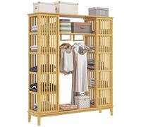 Armadio Aperto 2 Ante Scorrevoli Appendiabiti e Ripiani 145x35x165 cm in Bambù