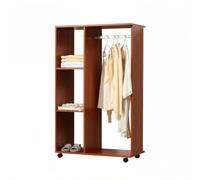 Armadio aperto con ruote e asta 80 cm noce mobile corridoio | Armadio e portaoggetti con 3 ripiani, per camera da letto, spogliatoio, corridoio, 80 cm, 4 ruote, armadio guardaroba