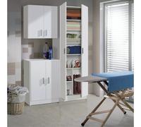 Armadio Armadietto Multiuso A Colonna 2 Ante Battenti E 8 Ripiani Alphabet Salvaspazio Ideale Per Ingresso Camera Da Letto Dispensa Cucina In Legno 59 x 37 x 180 Cm Colore Bianco